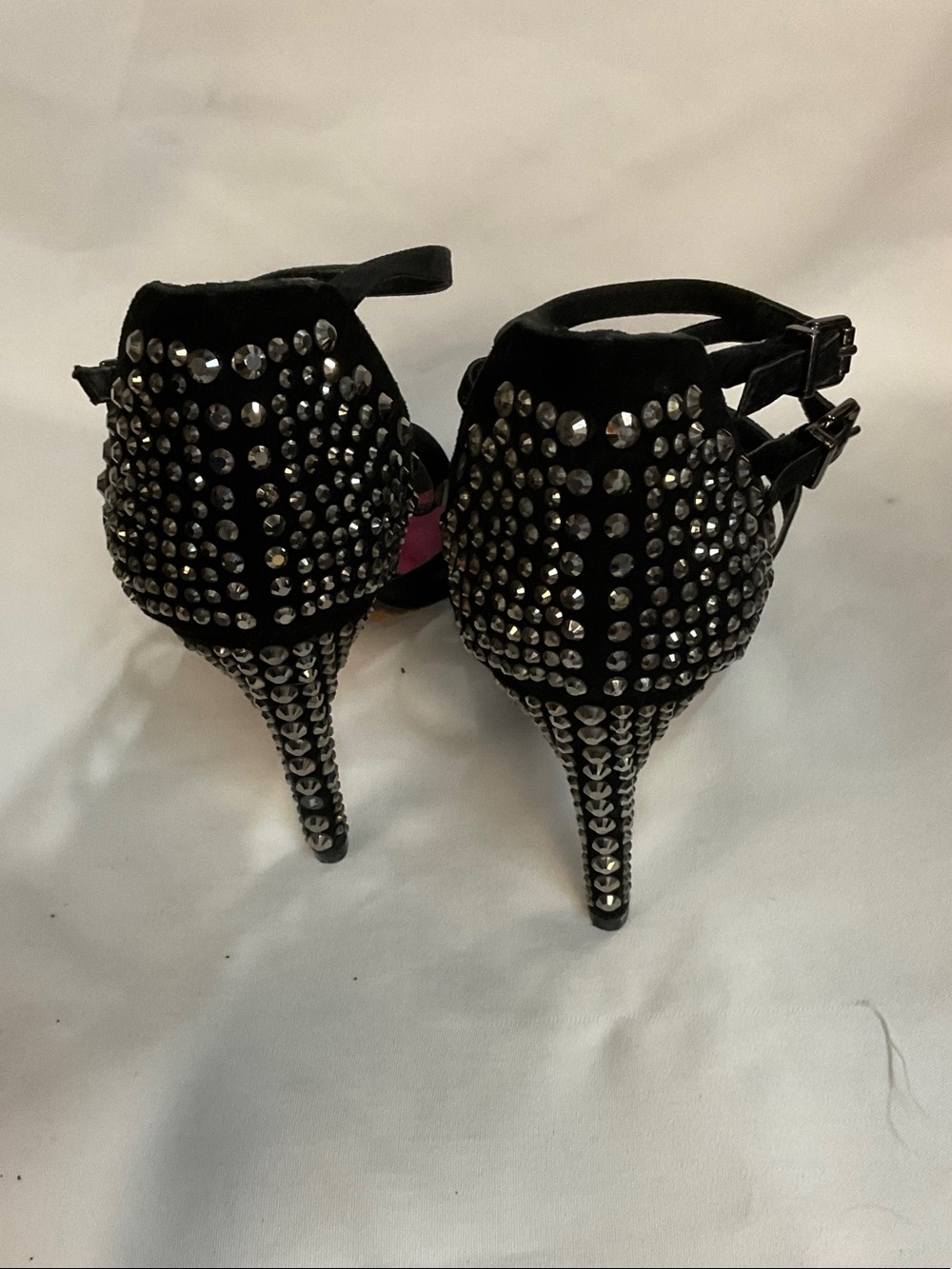 Gianni Bini Black Crystal-Embellished Double-Ankle Stilettos
